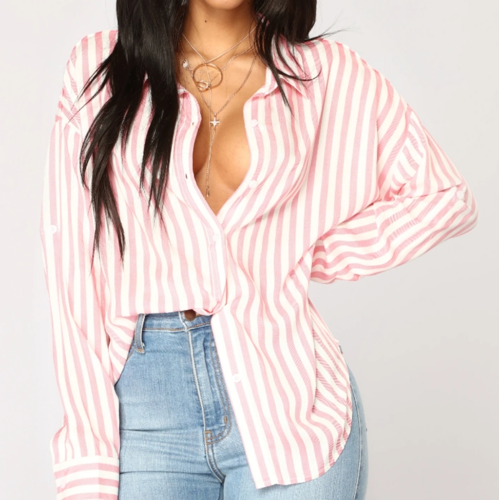 Pink and white button up blouse